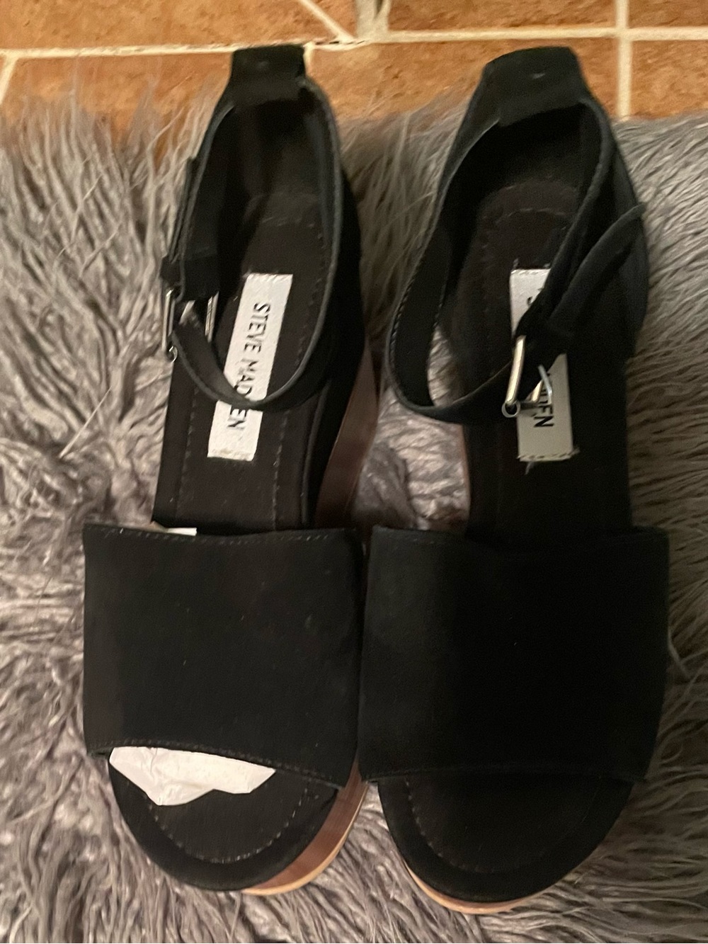 Steve Madden Black Suede Platform Ankle-Strap Sandals